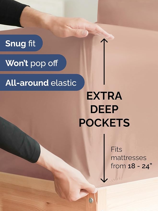 Extra Deep Split King Sheet Set - 7 Piece Breathable and Cooling Sheets - Hotel Luxury Bedding for Women, Men, Kids & Teens - Easy Secure Fit - Soft, Wrinkle Free & Comfy - Extra Deep Pockets - Mauve