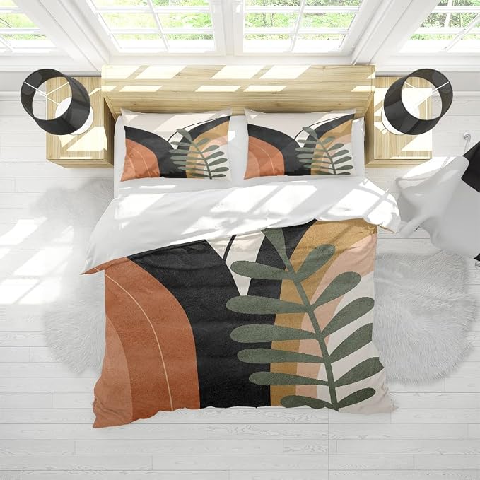Bohemian Duvet Cover Set King Size Boho Abstract Mid Century Burn Orange Comforter Cover Minimalist Geometric Lightweight Soft Bedding Set 3 Pieces Breathable Bedding Set with 2 Pillowcase