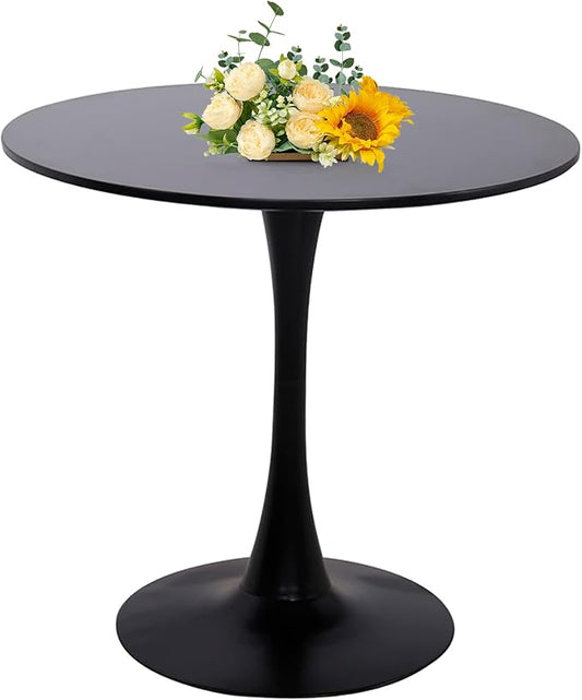 24 Inch Round Dining Table,Mid-Century Tulip Table with Metal Pedestal Base,Modern Leisure Table for Small Space Kitchen Dining Room,Easy Assembly,Black