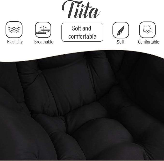 Tiita Lazy Chair with Ottoman, Black Modern Large Accent Chair, Comfy Leisure Sofa Armchair with Ottoman, Reading Chair with Footrest for Bedroom, Living Room, Dorm Rooms, Black