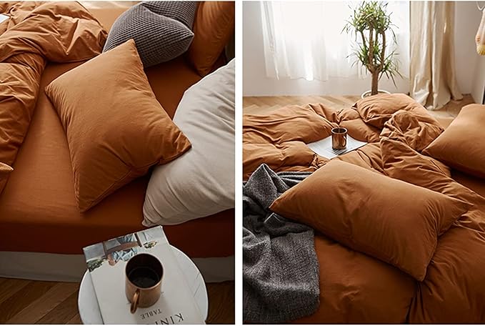 Omelas Burnt Orange Duvet Cover Twin Size Rust Terracotta Caramel Pumpkin Modern Minimalist Style Solid Color Bedding Set Girls 2 Pieces Soft Microfiber Comforter Covers with Zipper Closure for Kids