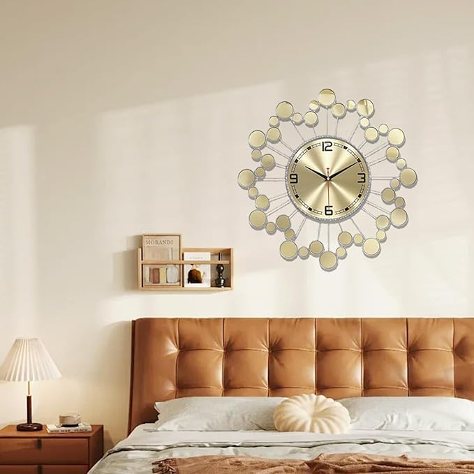 Mid Century Modern Silver Silent Wall Clock Non Ticking for Living Room, 23 inch Decorative Round Black Clock for Wall, Unique Metal Fancy Clock Wall Decor for Bedroom Entryway