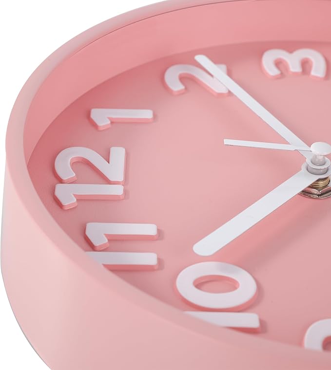 JENLYSTIME 8 Inch Vibrant Pink Modern Wall Clock – Silent Non-Ticking, Bold 3D Numbers, Precise Quartz Movement | Decorative Desk & Wall Clock with Stand for Home, Kitchen, Bedroom, or Office