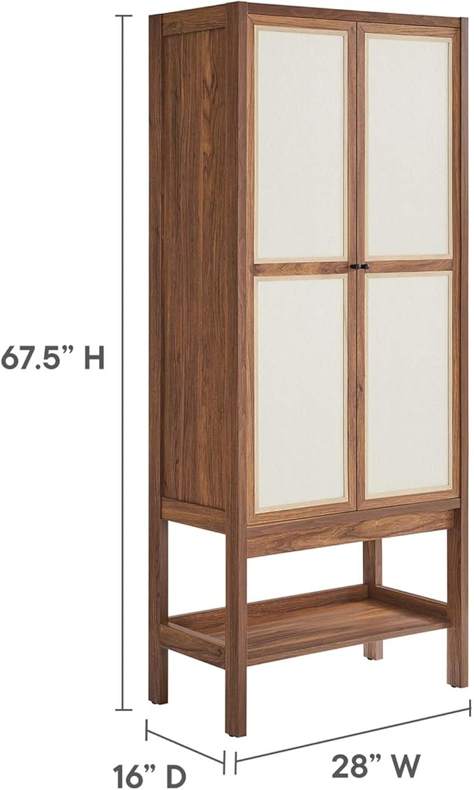 Modway Capri Mid-Century Modern Tall Standing Storage Cabinet in Walnut, Freestanding Cabinet with Doors for Living Room, Dining Room, Craft Area, Entryway and Hallway