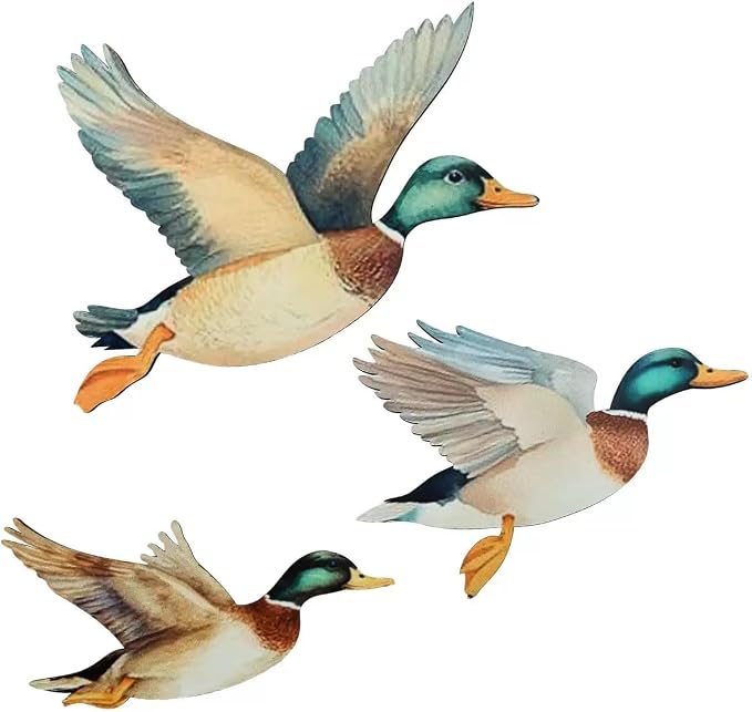 FLHRSM Mallard Duck Baby Stuff 3PCS, Wooden Mallard Ducks Hunting Wall Decor Vintage Farmhouse Wall Art, Nursery Living Room Decor Rustic Baby Shower Party Gifts, Carved Flying Birds Hanging Signs