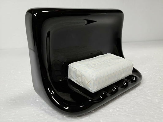 Black Ceramic Tile Shower Soap Dish Tray Bathtub Vintage Mid Century Modern Vintage Retro