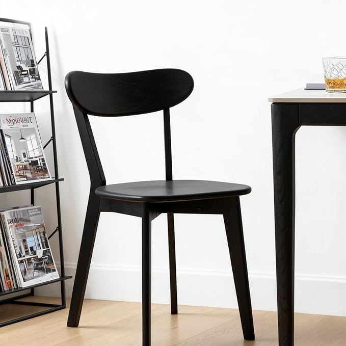 100% Solid Oak Wood Dining Room Chairs - Practical Kitchen Chairs - Wood Chair for Dining Room, Kitchen (2, Black)
