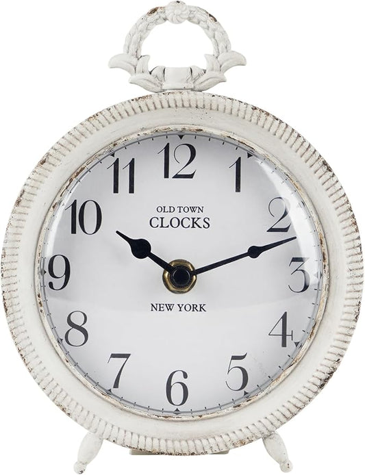 NIKKY HOME Table Clock, Vintage Desk Clock, Antique White Finish Table Clocks, Non-Ticking Battery Operated Decorative Shelf Clock for Living Room Bedroom Gift Clocks