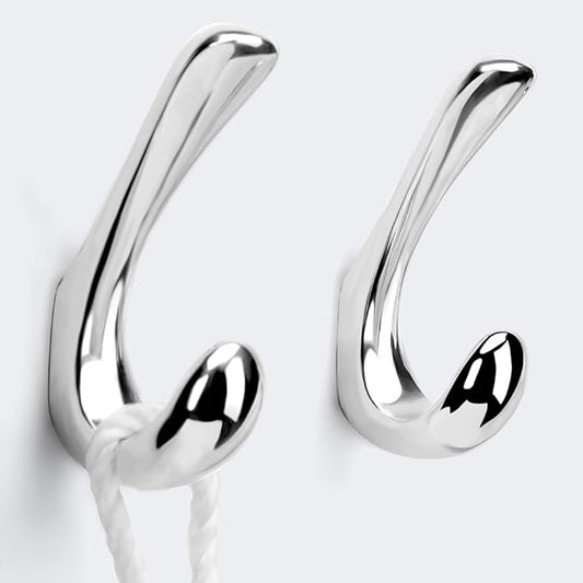 2 Pack Towel Hooks for Bathrooms Wall Mounted, Polished Chrome Bathroom Hooks for Towels, Robe & Towel Hook for Wall, Modern Bath Towel Hook
