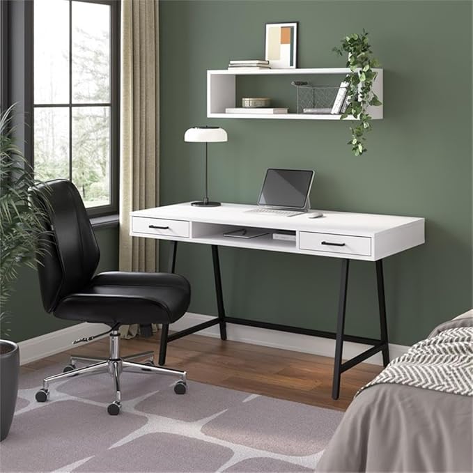 Bush Home Steele 54W Writing Desk with Storage in Pure White Oak | Large Wooden Computer Table for Home Office Workspace