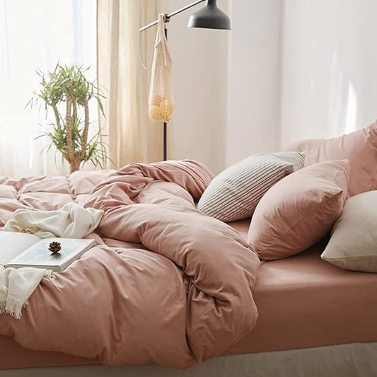 Omelas Girls Pink Duvet Cover Twin Size Cute Blush Pink Modern Minimalist Style Solid Color Bedding Set 2 Pieces Soft Microfiber Comforter Covers with Zipper Closure for Kids Children