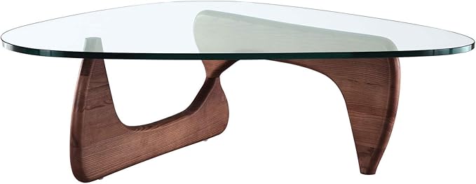 eMod - Modern Style Coffee Table Glass Top Hardwood Base (Light Walnut)