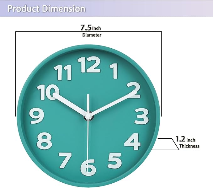 JENLYSTIME 8 Inch Vibrant Teal Modern Wall Clock – Silent Non-Ticking, Bold 3D Numbers, Precise Quartz Movement | Decorative Desk & Wall Clock with Stand for Home, Kitchen, Bedroom, or Office