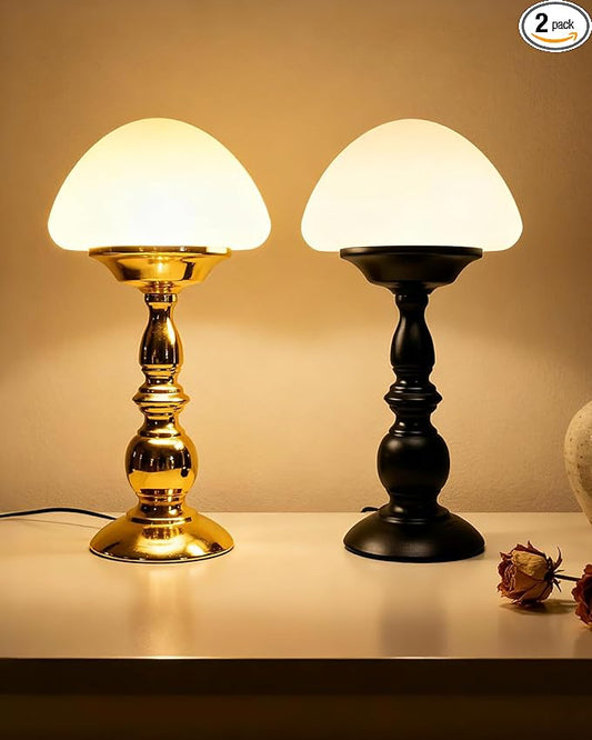 Lightdot Mushroom Lamp Set of 2(Gold & Black) Mid Century Modern Table Lamp 3000K Warmwhite Vintage Cute Small Nightstands Bedside Lamps for Bedroom Living Room Home Office