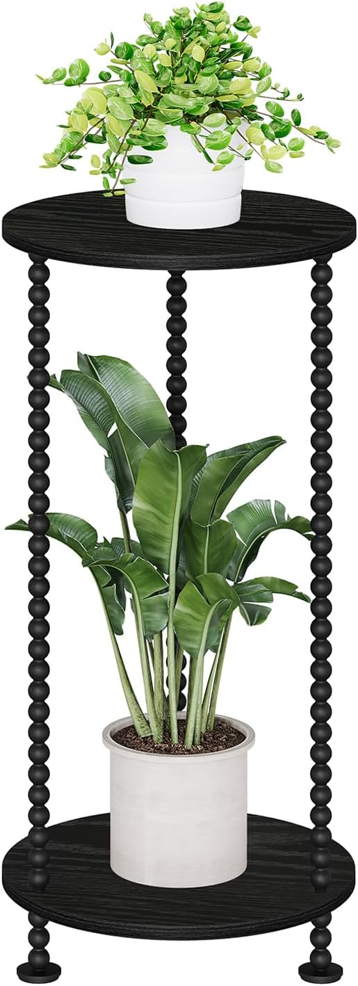 YINMIT Plant Stand Indoor, 2 Tier Small Plant Stand, 23" Tall Metal Spindle Poles Plant Stands, Corner Flower Pot Stand, Plant Tables Indoor, Planter Pot Holder for Balcony Garden Patio Living Room (Black)