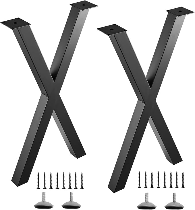 28 Inch X-Shape Table Legs - Metal Coffee Table Legs, Steel Desk Legs for DIY Furniture Dining Table, Set of 2, Black