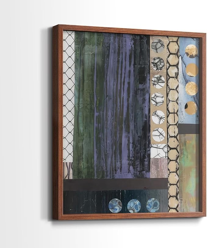 Renditions Gallery Set of 2 Peel & Stick Framed Prints, Geometric Abstract Wall Art, Hexagonal and Circular Pattern Wall Decor, Re-Stickable - Ready to Hang - 22"x28" - Walnut Frame LT588