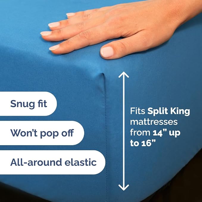 Flex Top Split Head King 4 Piece Sheet Set - Ultra-Soft, Breathable & Cooling Bed Sheets Set - Hotel Luxury Bedding for Women & Men with Deep Pockets - Wrinkle and Fade Free - Oeko-Tex - Denim Blue