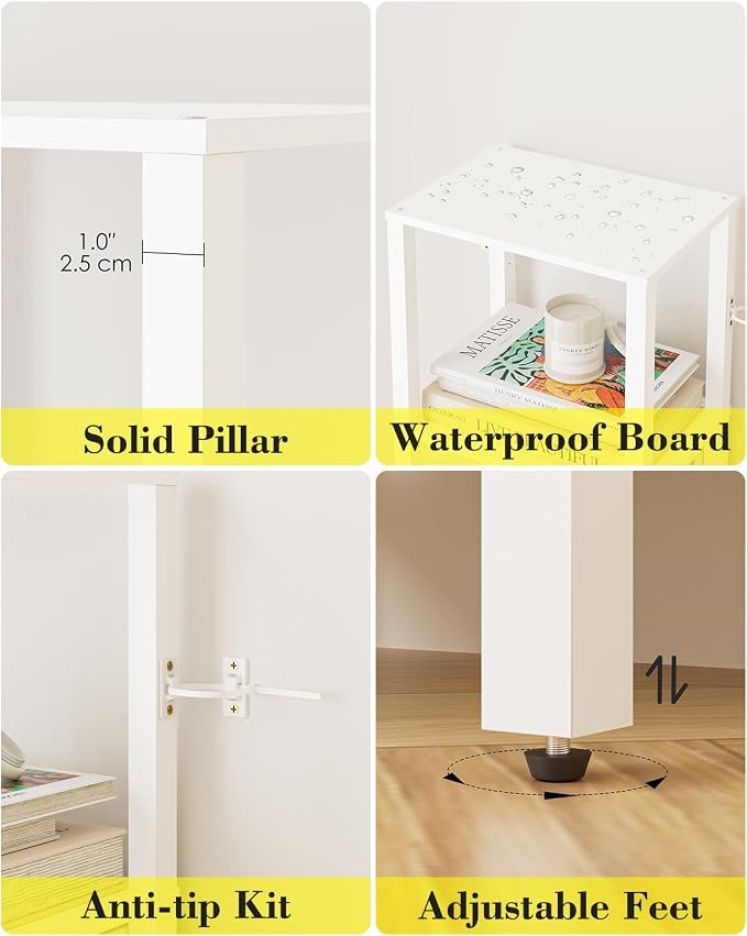 Open Book Shelf with LED Lights, 4 Tier Small Bookshelf, Narrow Freestanding Shelf Bookcase with Open Shelves, 14.96" x 10.63" x 41.26", Book Shelves for Living Room, Office, Study, White
