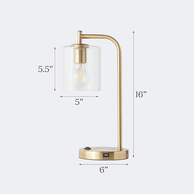 Brightech Elizabeth Table Lamp with Wireless Charging Pad and USB Port, Bedside Reading Lamp, Vintage Brass Gold Desk Lamp, Nightstand Lamp with LED Bulb for Bedroom, Living Room, Office