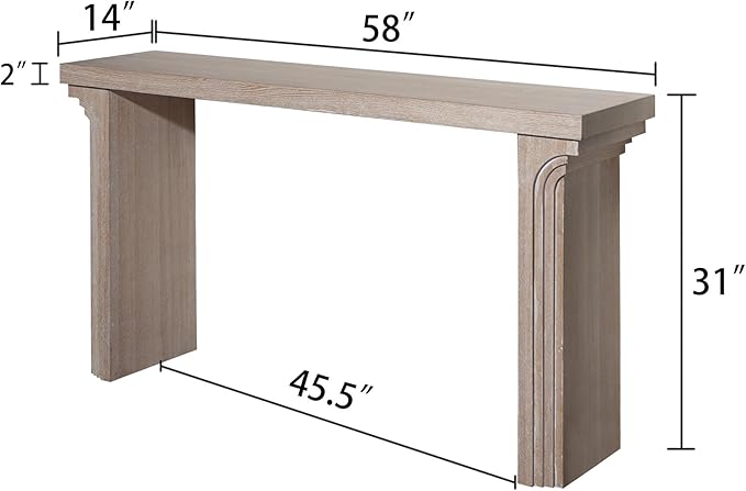 Wood Console Table, 58" Modern Minimalist Long Sofa Table Behind Couch with Uniquely Curved Legs and Engineered Wood Finish for Hallway Entryway Living Room Entrance, Natural