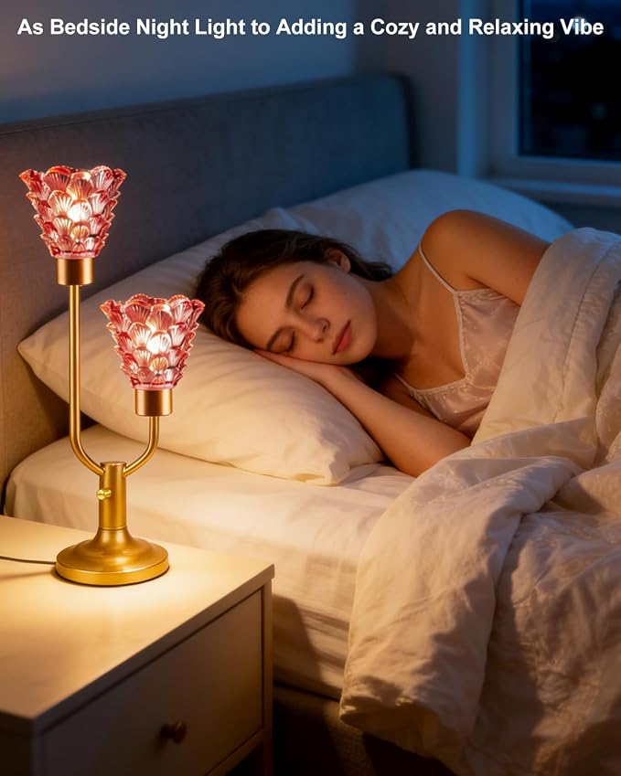 Lightdot Mid Century Modern Table Lamp for Living Room Dimmable Vintage Gold Desk Lamp Red Glass Nightstand Lamp 2 Bulbs Included Warmwhite Ambient Bedside Lamps for Bedroom Home Office Decor Gift