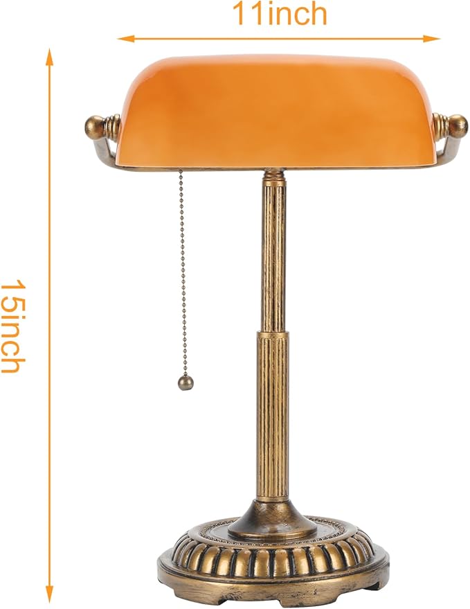 NISSAFORS Bankers Lamp, Amber Desk Lamp with Pull Switch, Vintage Table Lamps for Home Office, Library, Piano (Amber)