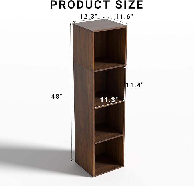 4Cube Storage Organizer, 4 Tier Cube Low Bookcase Freestanding Storage Display Organizer, Three-Cubes Open Shelf Bookshelf for Home Office (Dark Brown,Black Walnut, 4-Cube)