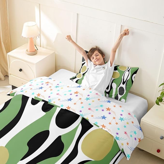 Erosebridal Organic Geometric Duvet Cover Set Modern Abstract Girl Toddler Bedding Set for Youth Boys Retro Mid Century Comforter Cover Modern Fluid Art Irregular Circles Bed Sets,Sage Green Khaki