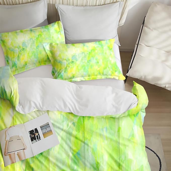 Comforter Set with Pillowcase Twin Size, Modern Cool Lime Green Abstract, Bed Decor Cold Light Citrus Wave Space for Kids and Adults, Soft Cozy Bedroom Bedding Set