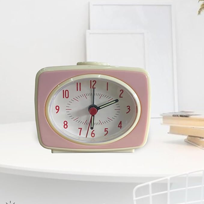 Alarm Clock Pink Small Silent Movement Vintage Classic Style Battery Powered Small Alarm Clock