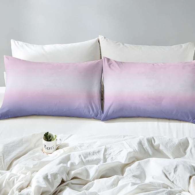 Erosebridal Pink and Purple Bedding Set Full Modern Ombre Duvet Cover for Kids Teens Abstract Rainbow Comforter Cover Watercolor Artwork Bed Set with Zipper