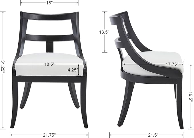 Modern Farmhouse Dining Chairs Set of 4 Mid Century Upholstered Dining Chair with Wooden Curved Back Kitchen Chairs for Dining Room Restaurant Cafe, Black-Linen Beige