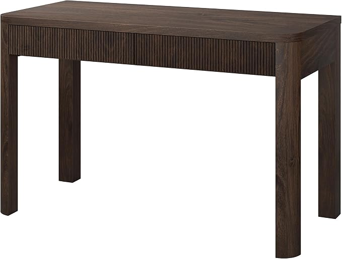 Henn&Hart 48" Fluted Modern Rectangular Home Office Desk Computer Desk Writing Table with 2 Ribbed Storage Drawers for Bedroom, Living Room, or Home Office, Rich Brown