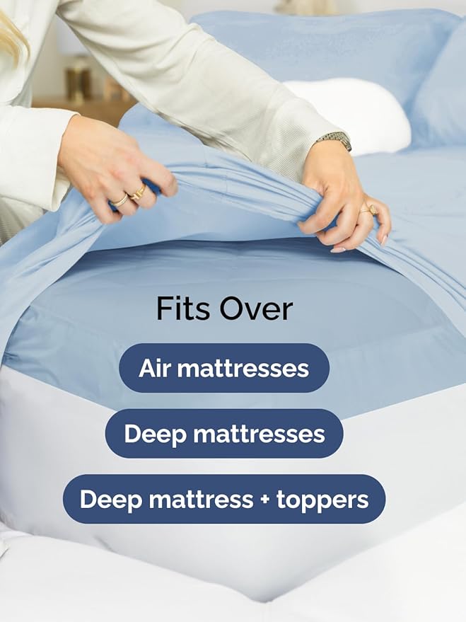 Extra Deep Full Sheet Set - 6 Piece Breathable and Cooling Sheets - Hotel Luxury Bedding for Women, Men, Kids & Teens - Easy & Secure Fit - Soft, Wrinkle Free and Comfy - Extra Deep Pockets - Sky Blue