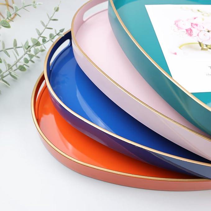Royal Blue Oval Decorative Tray with Handles, Versatile Serving Tray for Coffee Table, Ottoman, Ideal for Serving, Displaying, Organizing