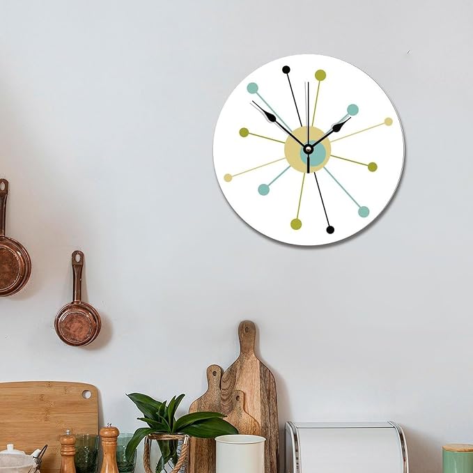 ArogGeld Atomic Age Clock Mid Century 12 Inch Wall Clocks Battery Operated Silent Retirement Home Decor Wall Decor for Kitchen Bedroom Living Room Office