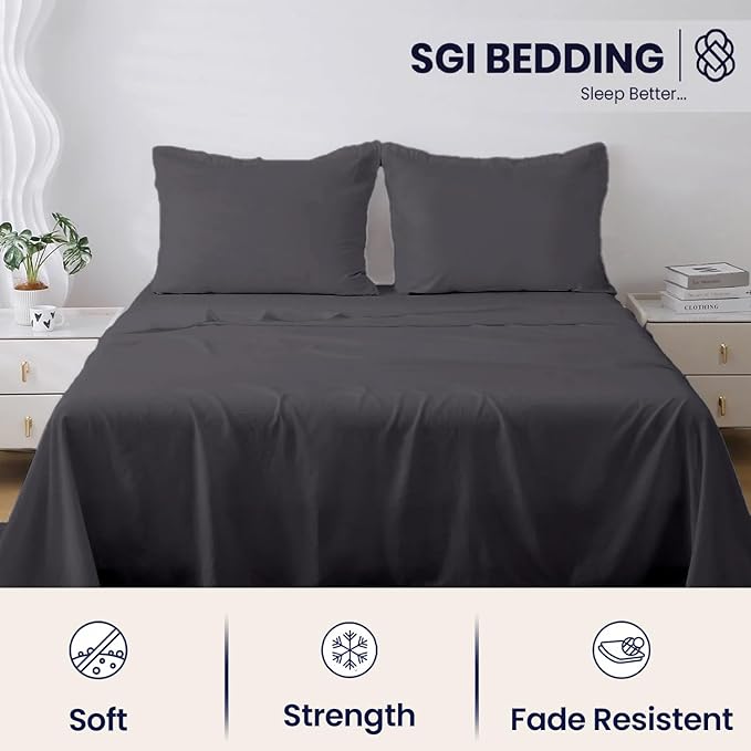 SGI bedding 100% Egyptian Cotton Sheets RV King Size – 600 Thread Count Sheets Set, Soft, Cooling, 15" Deep Pocket, Luxury Hotel Bedding, Breathable, Durable - Dark Gray