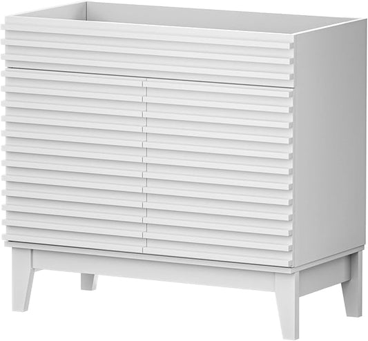 APRILSOUL 36" Bathroom Vanity, Mid-Century Bathroom Vanity Cabinet with 2 Soft Closing Doors, Freestanding Bathroom Cabinet, Particleboard Frame with Wood Grain Laminate, White (Sink Not Included)