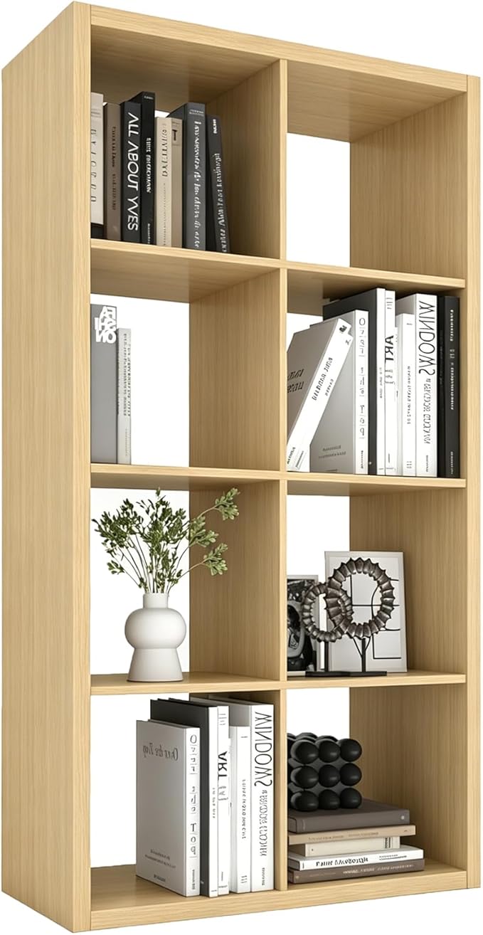 Endearing Limons【2026 Wooden Thick Border 8 Cube Shelf Storage Organizer with Anti-Tipping Kits + Reversible Open Back Bookcase (11 x 11 Unit Cell Oak)