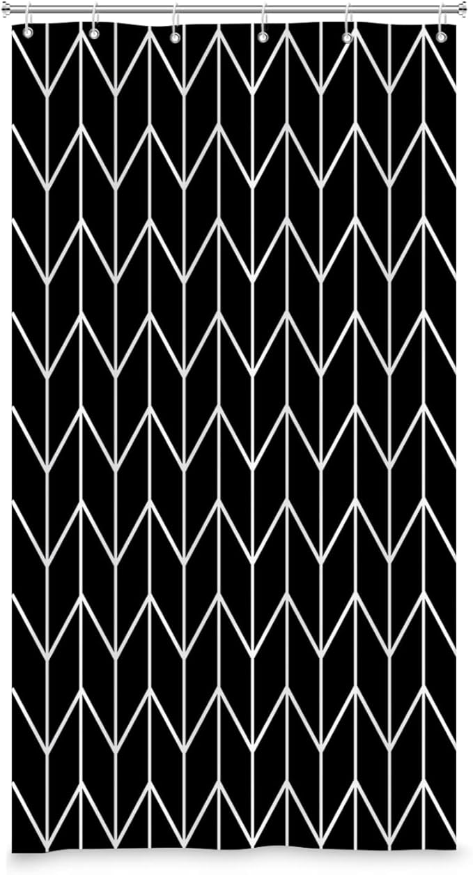 Black and White Pattern Bathroom Shower Curtain Abstract Geometry Line Bath Curtain with Hooks Waterproof Polyester Fabric Shower Curtains for Modern Artistic Bath Decorative, 36x72 Inch