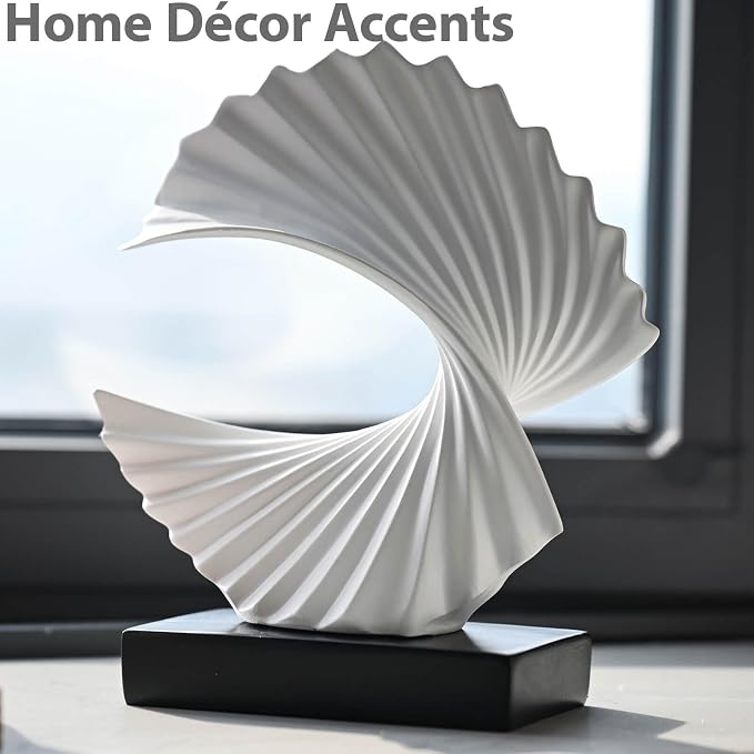 Modern White Ocean Wave Sculpture – Abstract Resin Statues for Home Decor, Elegant Coffee Table Decor for Living Room, Unique Home Décor Accents & Art Deco Decor for Office, Shelf, or Entryway
