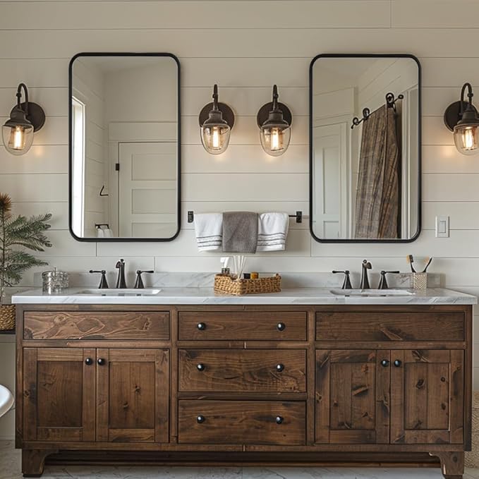 ANDY STAR 24x40 Inch Bathroom Vanity Mirror, Black Rounded Rectangle Bathroom Mirror in1 Inch Tube Metal Frame Wall-Mounted Horizontal/Vertical