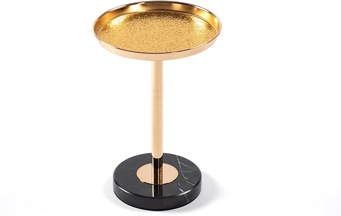 Adjustable Side Table, Small Tea Martini Table, Gold, Natural Marble Decorative Pedestal End Table for Display and Storage (Gold+ Small)
