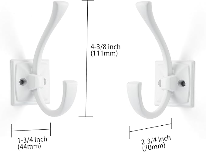 Large Wall Hooks 10 Pack White Coat Hooks Hardware Towel Hooks for Hanging Coats 4.35 Inch Double Robe Hooks Wall Mounted with Screws for Key, Towel, Bags, Cup, Hat