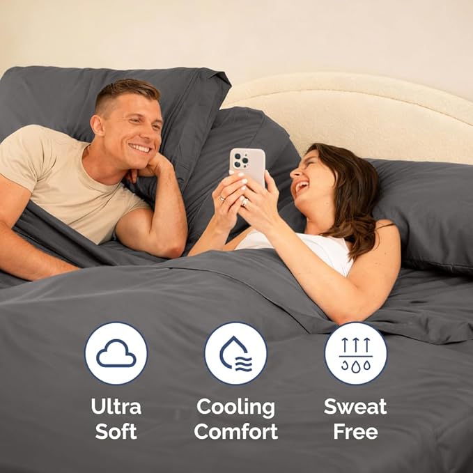 Flex Top Split Head King 4 Piece Sheet Set - Soft, Breathable & Cooling Bed Sheets Set - Hotel Luxury Bedding for Women & Men with Deep Pockets - Wrinkle Free & Fade Resistant - Oeko-Tex - Dark Grey