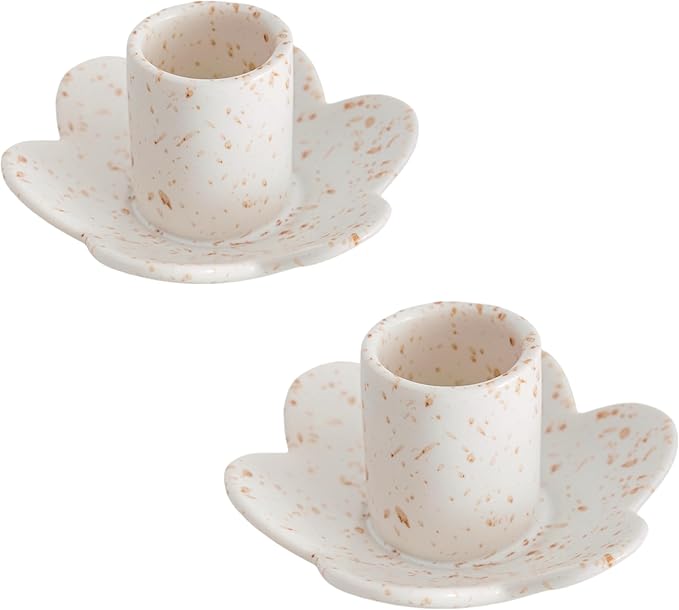 Ceramic Taper Candle Holders for Table Centerpiece, Decorative Candlestick Holders for Home Wedding Party, Housewarming Gifts,Pack of 2 (Flower Shape)
