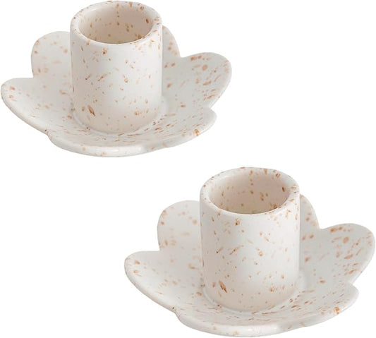Ceramic Taper Candle Holders for Table Centerpiece, Decorative Candlestick Holders for Home Wedding Party, Housewarming Gifts,Pack of 2 (Flower Shape)