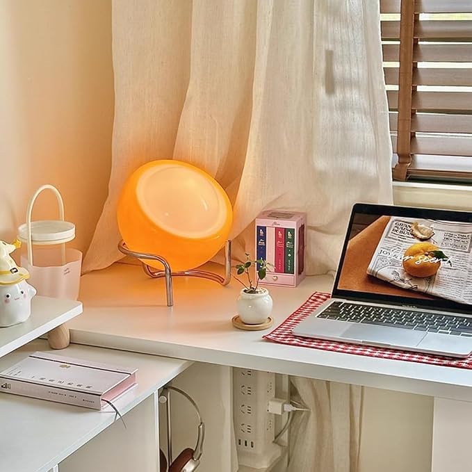 Orange Table Lamp, Mid Century Modern Bauhaus Table Lamp with 3 Color Adjustable Light 5.9 Ft Transparent Cord Plug Cord Andf Switch MCM Abstract Lamp for Nightstand Bedroom Living Room Desk