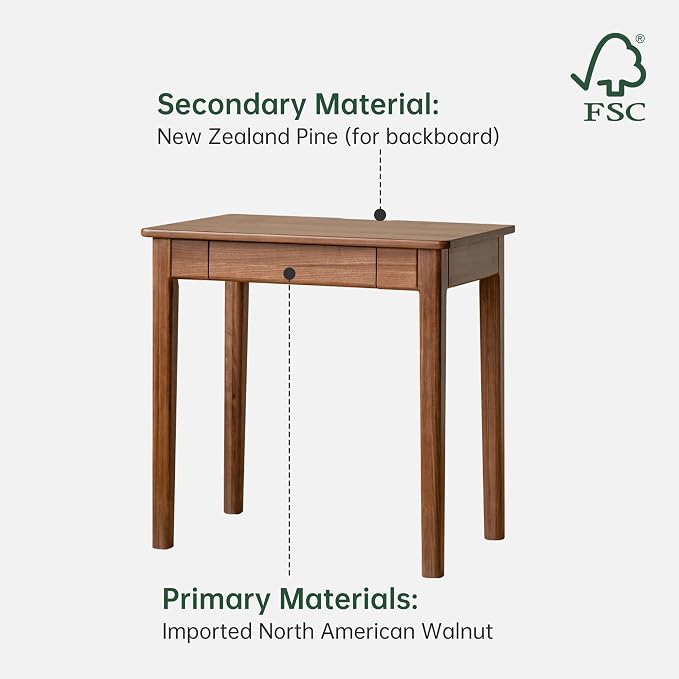 Walnut Solid Wood Desk, Mid-Century Modern Home Office Computer Desk with Drawers, Writing Table for Study, Bedroom & Workstation 39.37" W